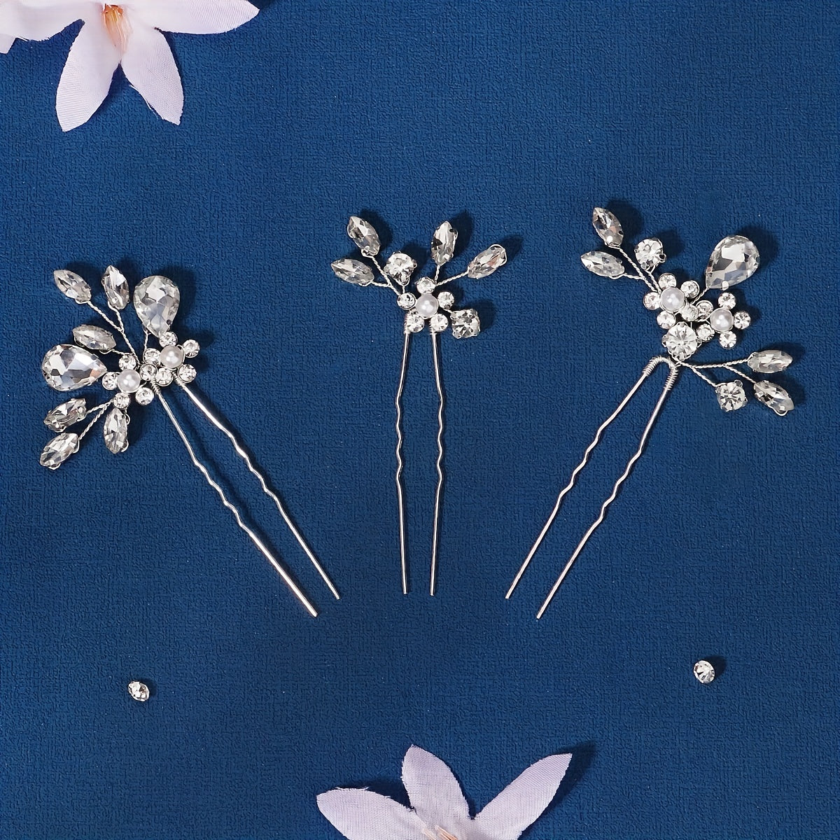 3pcs Wedding Dress Rhinestone Head Jewelry U Shaped Hairpin