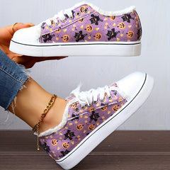 Women's Halloween Print Sneakers Low Top Flat Shoes