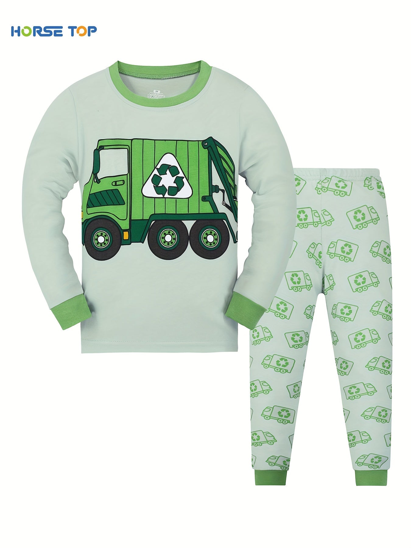 Truck Print 2pc Pajama Set Long Sleeve Top & Pants