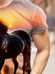 Horse 3d Pattern Print Men's Short Sleeve Comfy T shirt Graphic Tee