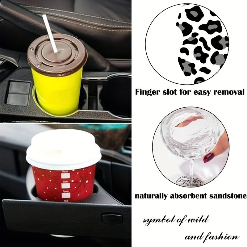 2pcs Rubber Coaster Car Coasters Leopard Print Absorbent Drink Cup Holder