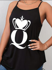 Women's Plus Letter Crown Print Stretch Sleeveless Cami Top