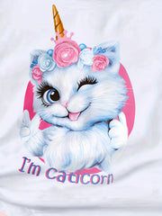 Cartoon Cat Graphic Short Sleeve T-Shirt for Girls - Summer Gift