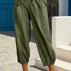 Solid High Rise Crop Joggers With Pockets