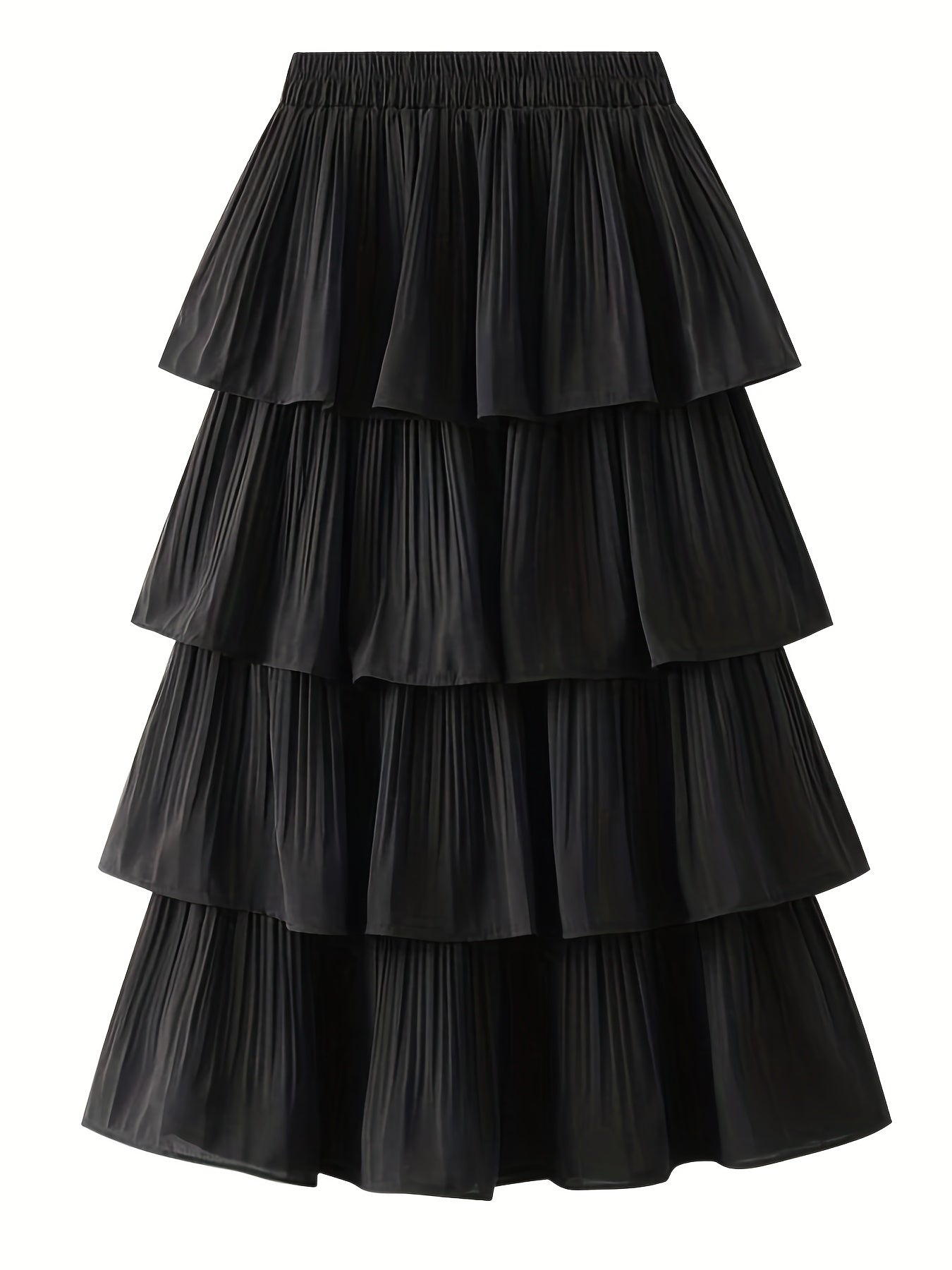 Women's Plus Pleated Elastic Waist Ruffle Trim Layered Skirt