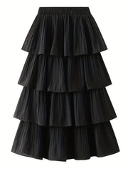 Women's Plus Pleated Elastic Waist Ruffle Trim Layered Skirt