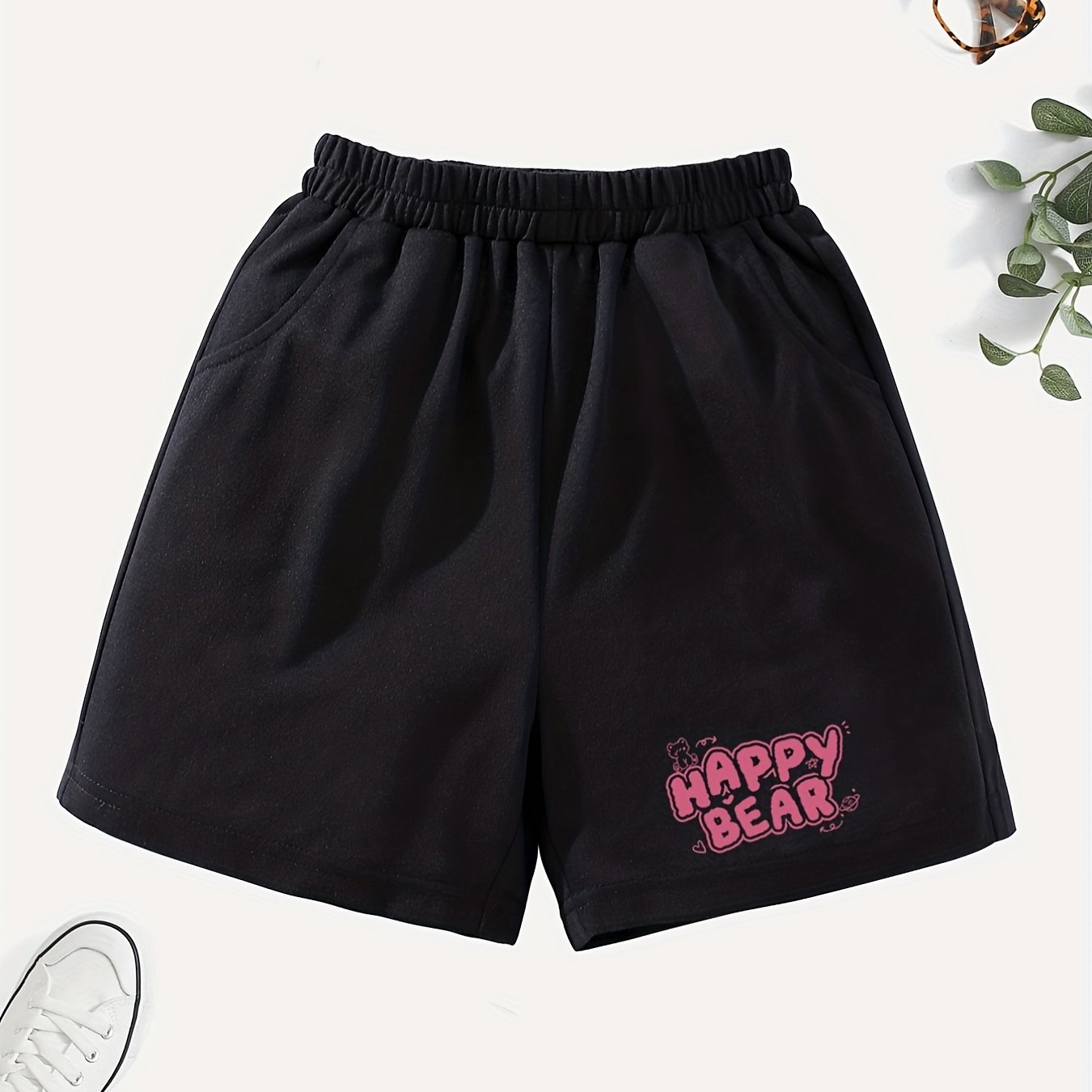 Girls' Happy Bear Graphic Shorts Outwear Elastic Waist Summer Shorts