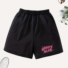 Girls' Happy Bear Graphic Shorts Outwear Elastic Waist Summer Shorts