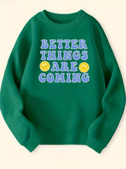 Smile Pattern Round Neck Sweatshirt For Girls