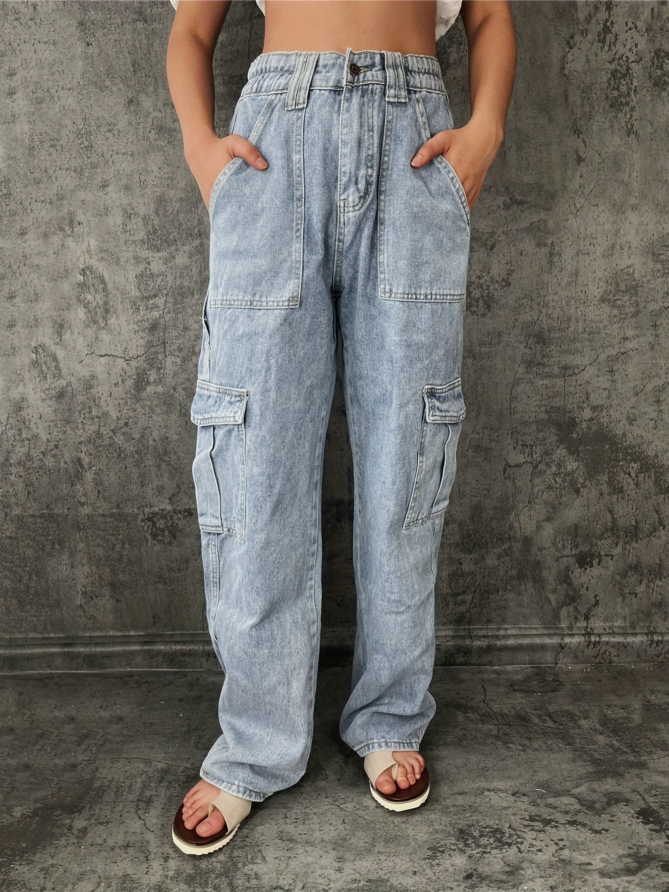 Cargo Pants Loose Fit Straight Legs Casual Denim Pants