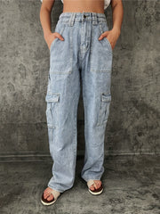 Cargo Pants Loose Fit Straight Legs Casual Denim Pants