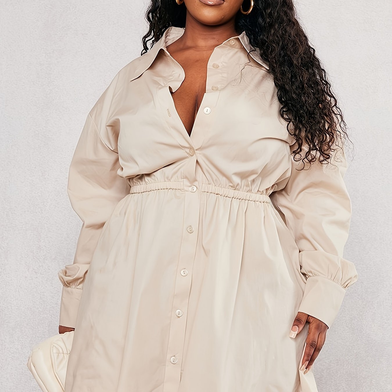 Solid Button Up Long Sleeve Shirt Dress
