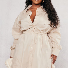 Solid Button Up Long Sleeve Shirt Dress
