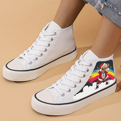 Christmas Puppy Print Flat Heighten Chunky Canvas Sneakers