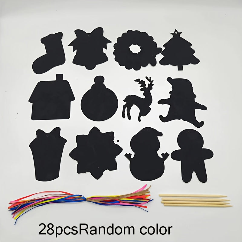28 pc Kids Party Favor Toy Set with DIY Christmas Bookmarks & Scratch Art Paper
