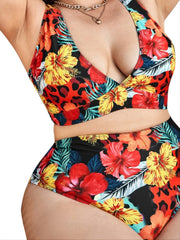 Floral Print Tank Top Bikini Set Plus Size Women's Swimsuit