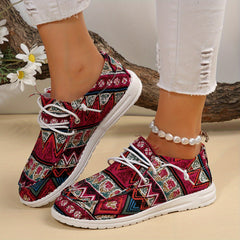 Women's Geometric Pattern Canvas Lace Up Outdoor Shoes
