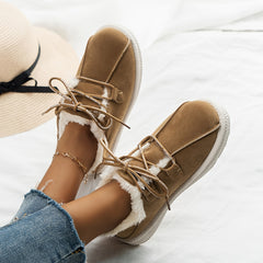 Plush Lined Snow Shoes Lace Up Faux Suede Snow Boots Women's