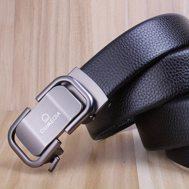 Men's Casual Belt with Automatic Buckle and Two Layer Cowhide