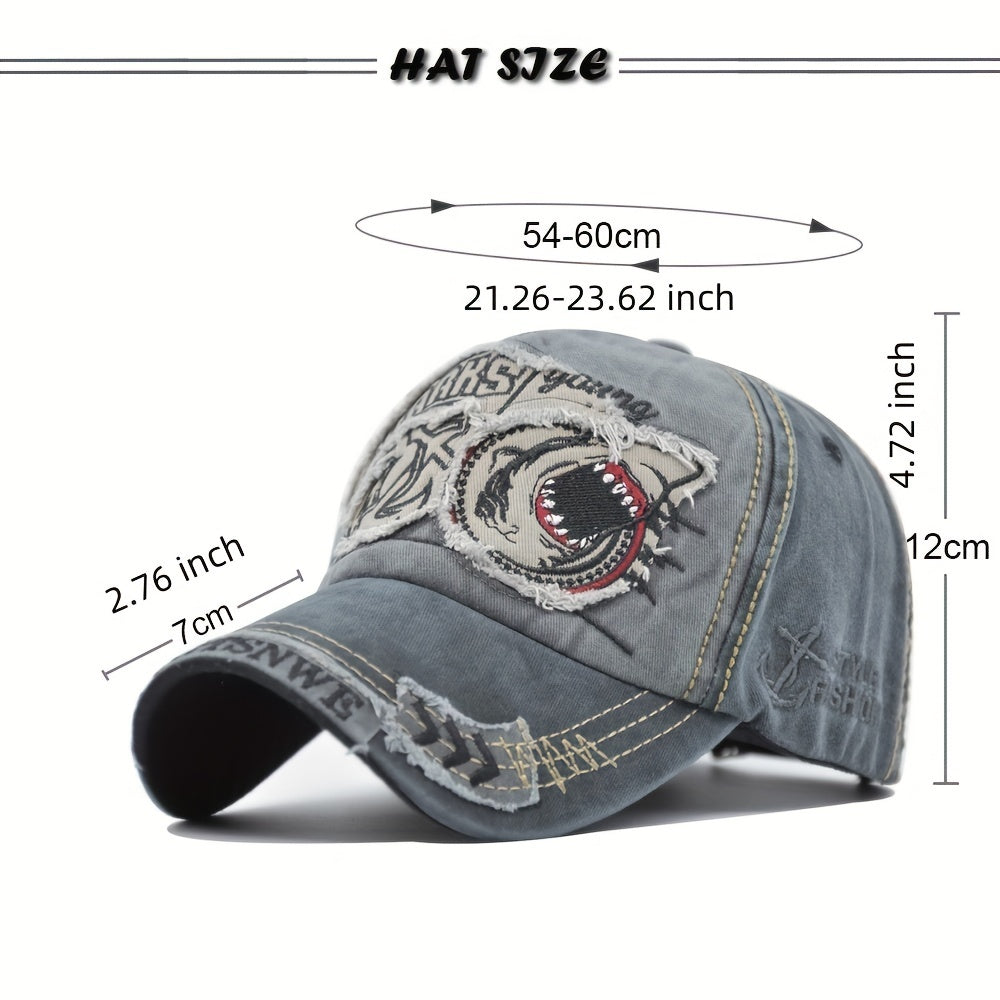 Shark 3D Embroidery Baseball Cap Distressed Patch Dad Hats