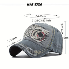 Shark 3D Embroidery Baseball Cap Distressed Patch Dad Hats