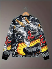 Dragon Print Crew Neck Sweatshirt Men's Casual Pullover Sweatshirt