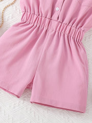 Sweet Lapel Short Sleeve Romper Elastic Waist Outfit