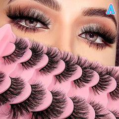 7 Pairs Fluffy Volumized Faux Mink Eyelashes - Cat Eye Look, 17mm