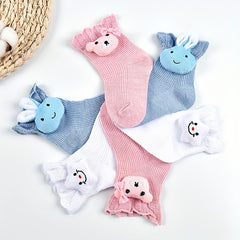 3 Pairs Kids Cotton Socks Bear Solid Breathable Sweat-absorbing