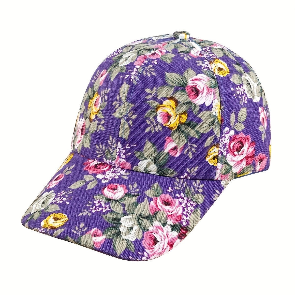 Unisex Large Brim Casual Baseball Cap with Flower Embroidery for Outdoor Sport