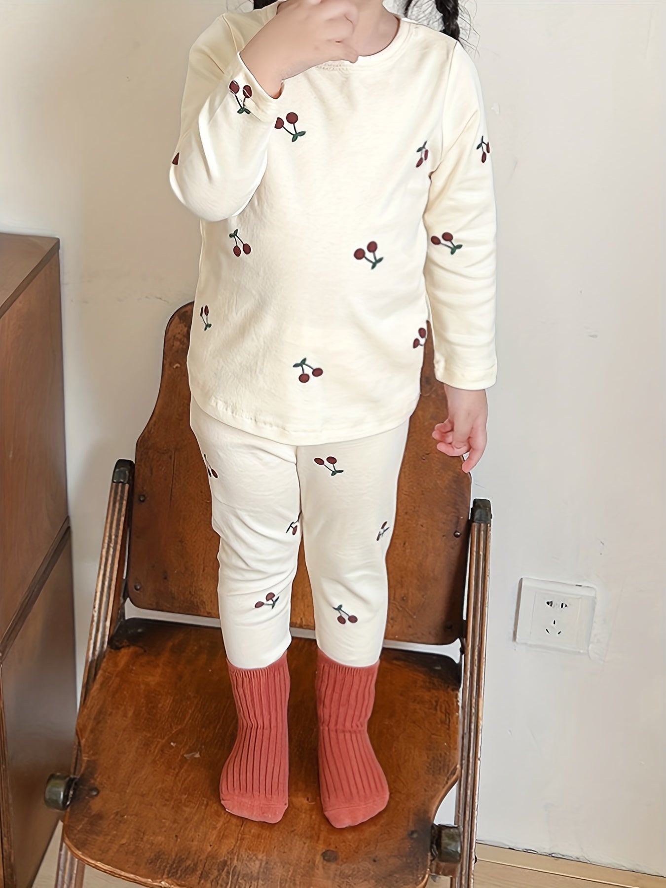 Girl's Pear Print Pajama Set 2pcs Long Sleeve Top & Pants
