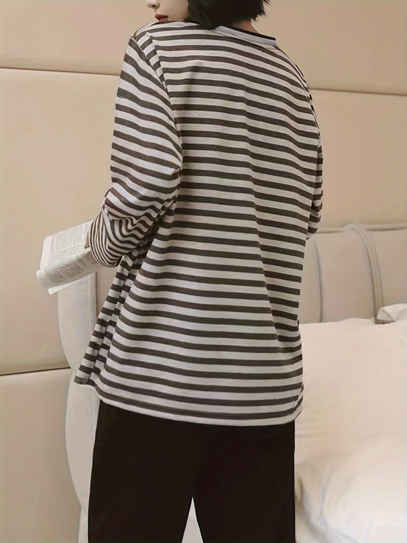 Striped Print Pajama Set Long Sleeve Top & Pants