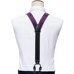 Barry Wang Mens Suspender Tie Set Y type Floral Paisley Silk Necktie Wedding