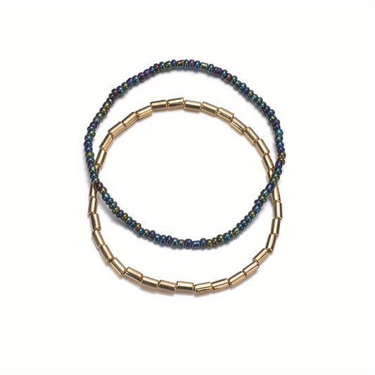 Ocean Beach Beaded Anklet Set with Mini Rice Beads
