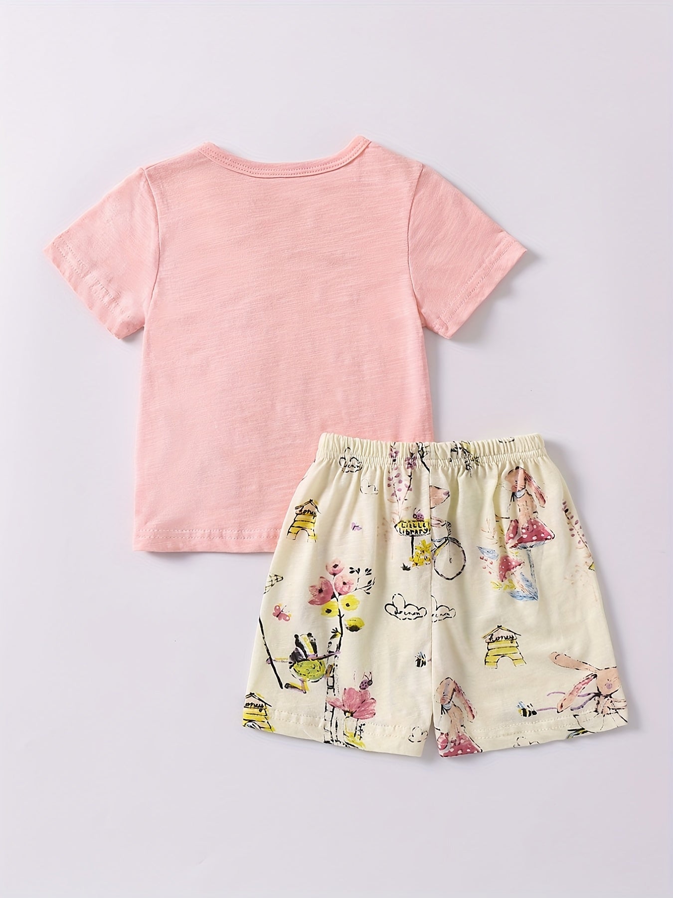 Kids Rabbit Pattern Tee Top & Shorts Set