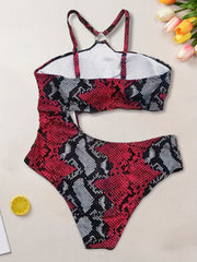 Sexy Snake Print Hollow Out One Piece Swimsuit