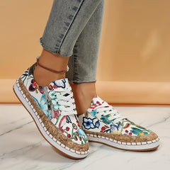 Floral Print Slip On Sneakers for Women Zipper Detail Outdoor Shoes