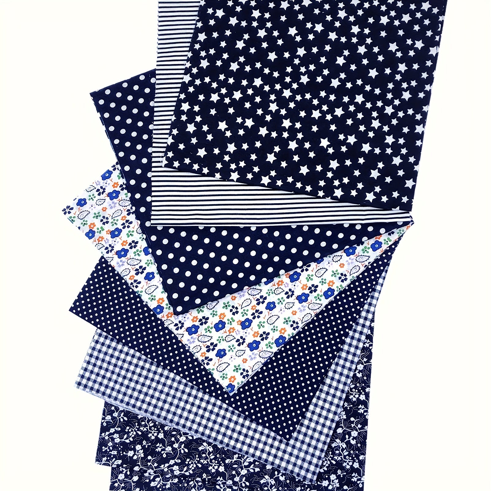 7pcs Navy Cotton Fabric Square Quilted Fabric Bundle Handcraft DIY Crafts