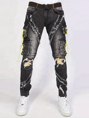 Men's Denim Cargo Pants Flap Pocket Jean Trousers
