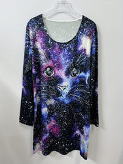 Cat Print Round Neck Dress