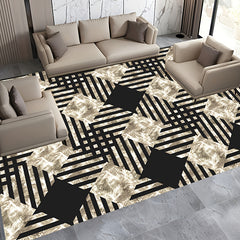 Modern Living Room Area Carpet Line Grid Shading Circular Pattern Hand Washable