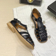 Women's Square Toe Buckle Strap Flat Sandals