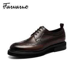 FARWARWO Leather Wingtip Brogue Derby Shoes for Party Wedding