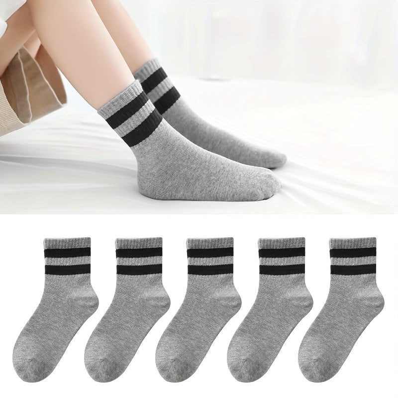 5 Pairs Kids Sports Crew Socks Thin Breathable Comfy Students Socks