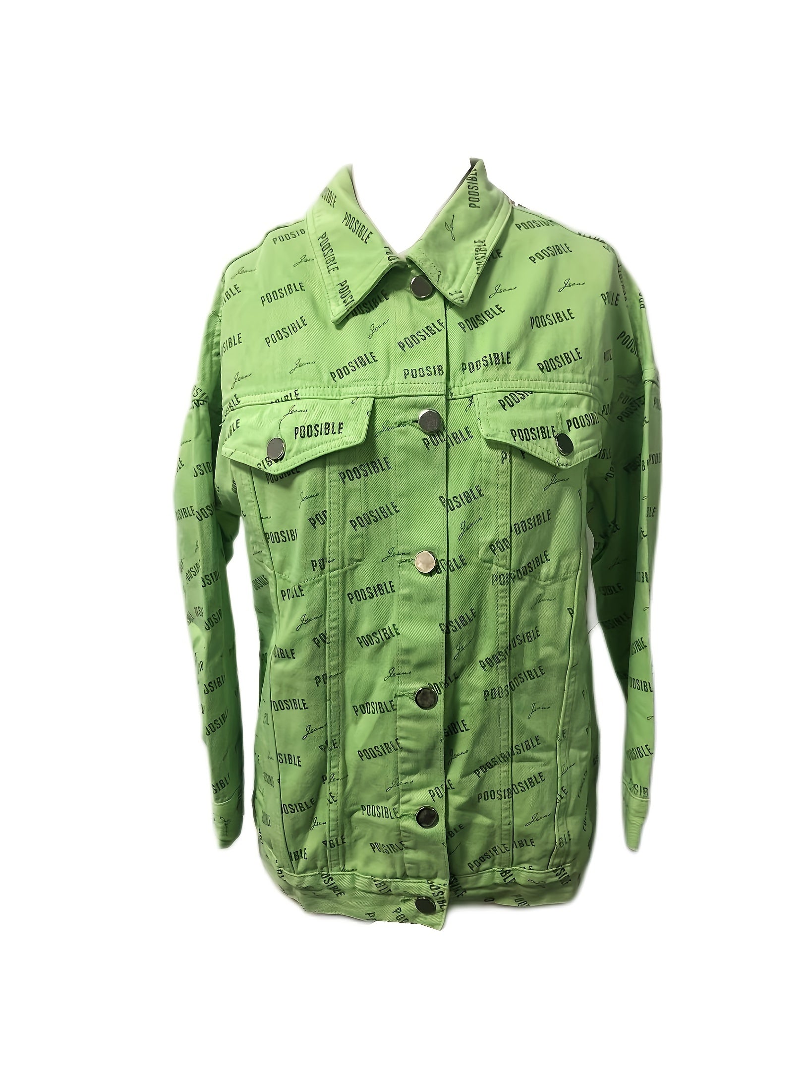 Letter Print Denim Jacket Casual Coat Women's Clothing