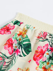 Tropical Print Lace Trim Elastic High Rise Shorts