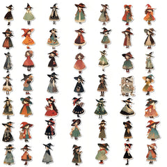50pcs Cartoon Witch Adhesive Stickers for Laptop Water Bottle Luggage