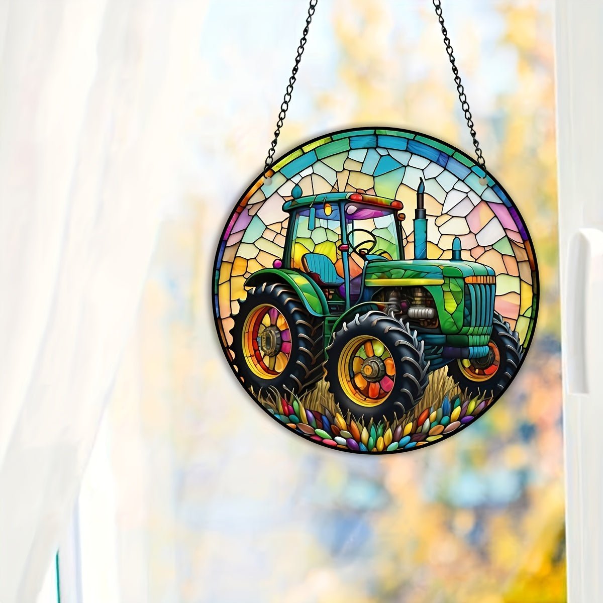 Tractor Pattern Suncatcher Home Decor & Field Tractor Lover