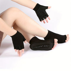 Non Slip Yoga Socks and Gloves Set for Improved Grip