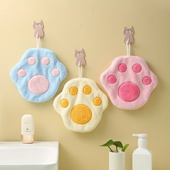 Coral Velvet Cat Footprint Hand Towel for Hands and Feet